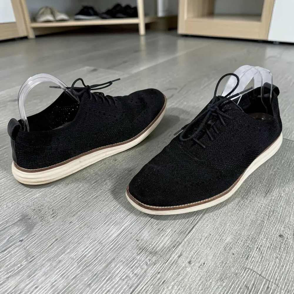 ⭐️Cole Haan Men's 11M Black Originalgrand Stitchlite Wingtip Textile Oxford